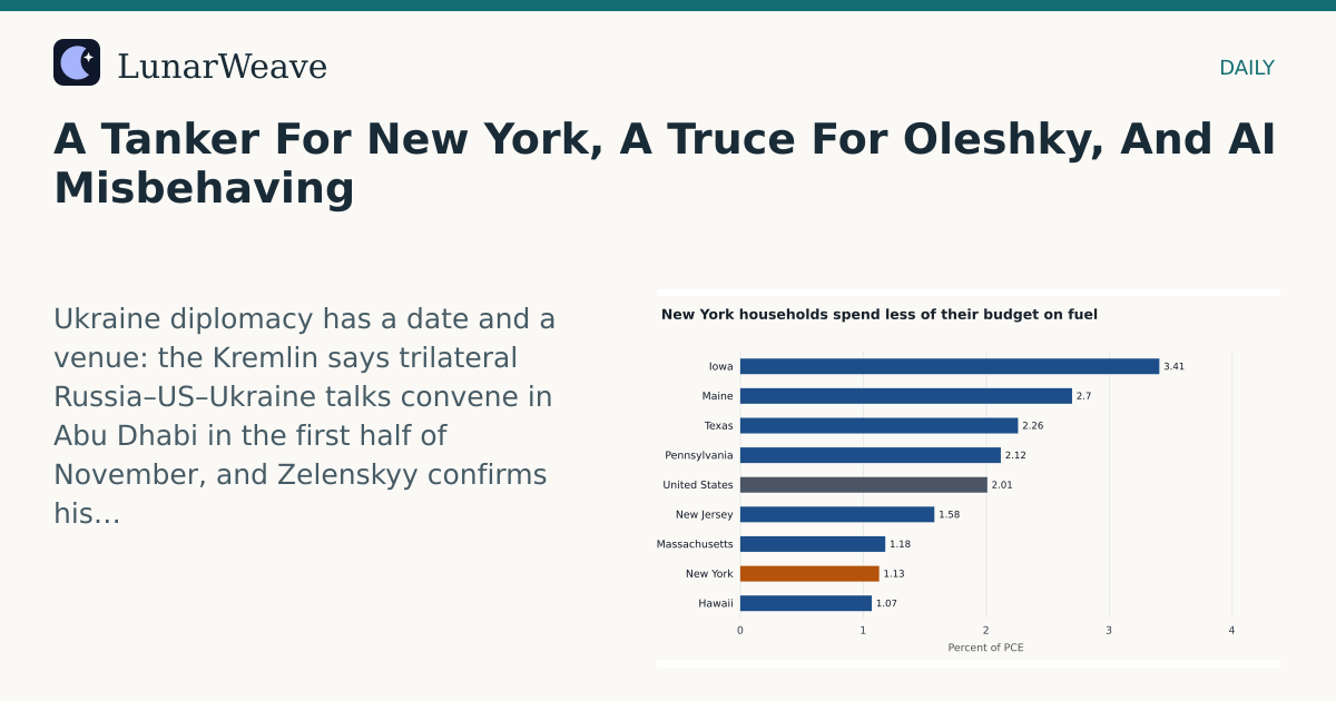 Social card preview: A Tanker For New York, A Truce For Oleshky, And AI Misbehaving